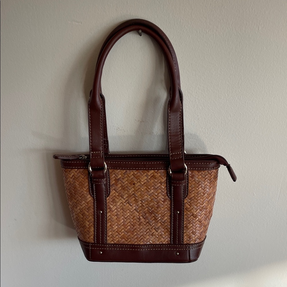 ETIENNE AIGNER Brown Tan Rattan Woven Small Tote Vintage - Picture 4 of 16